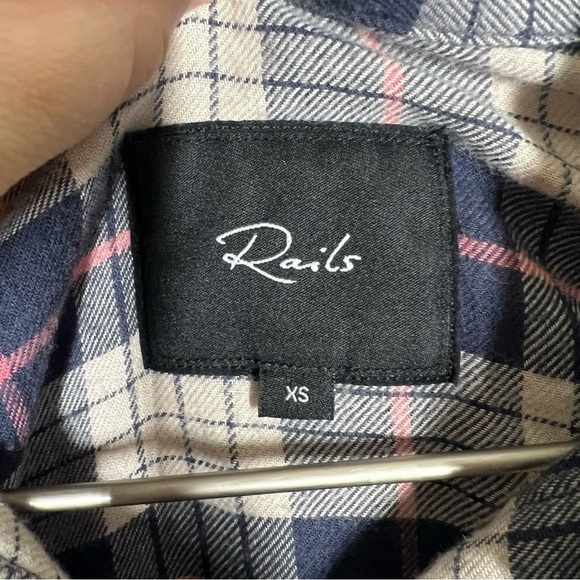 Rails Angelica Puff Sleeve Almond Pink Navy Plaid Button Up Shirt Size XS - Picture 9 of 10